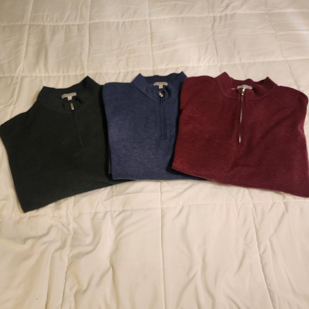 (Set of 3) - Men's Peter Millar Gray XL Quarter Zip Pullover  (Blue/Red/Gray)